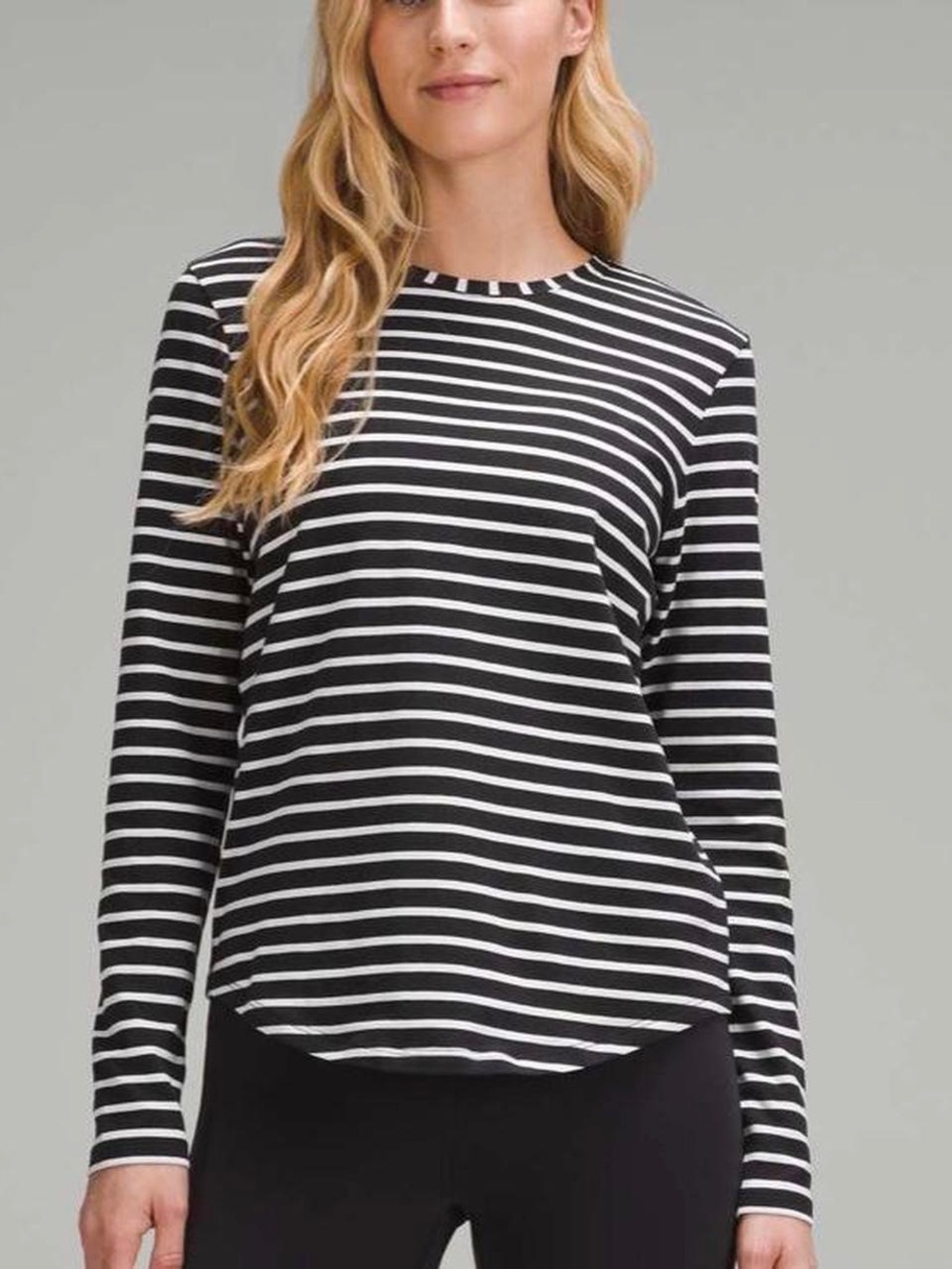 lululemon Black and White Striped Long-Sleeve Top